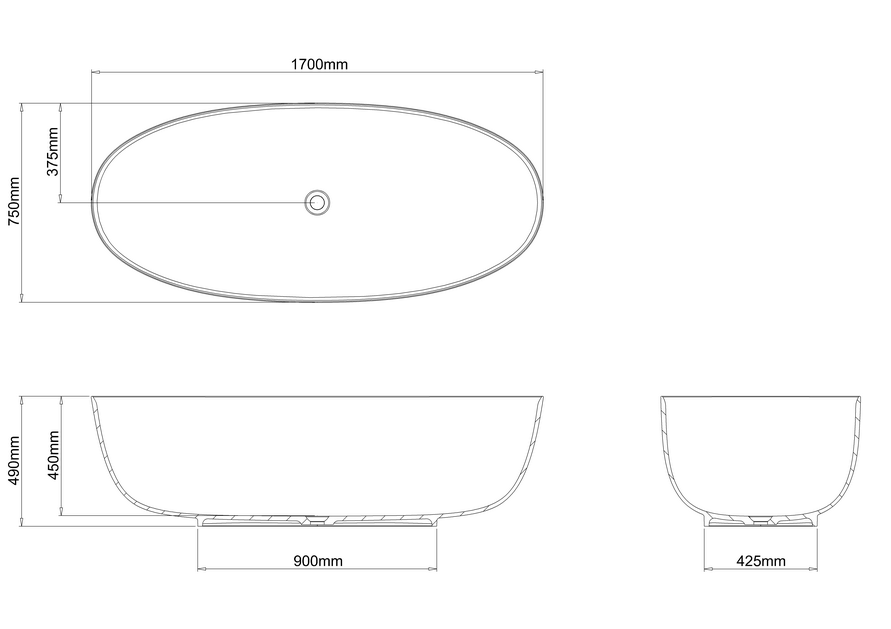 Clearwater Puro 1700 x 750mm Clear Stone Freestanding Bath