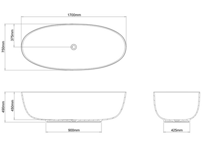 Clearwater Puro 1700 x 750mm Clear Stone Freestanding Bath