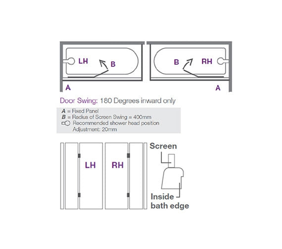 Two Panel Hinged Bath Screen (left)