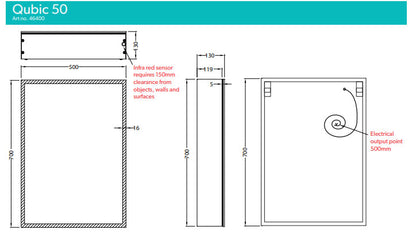 HIB Qubic 50 LED Mirror Cabinet 500x700mm w/ Charging Socket