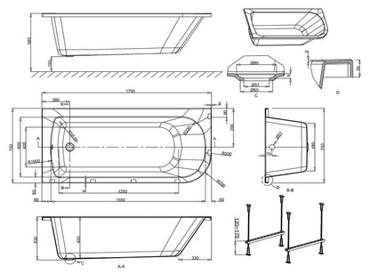 Viride offset Single Ended bath 1700 x 750mm LH White Gloss