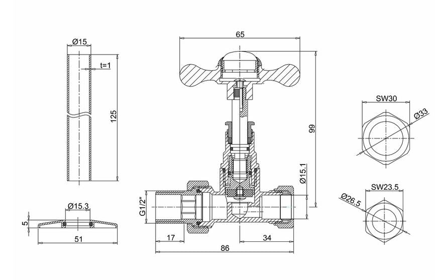 Straight Radiator Valve Nickel