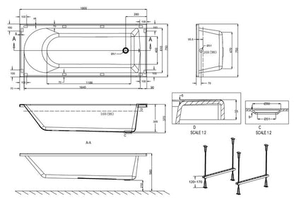 Reuse 1800 x 750 x 370mm Single Ended Bath - White Gloss