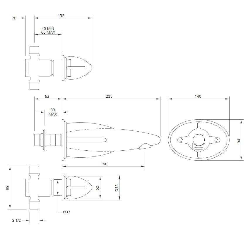 Lefroy Brooks Belle Aire Deck Mounted Bath Filler (choose finish)