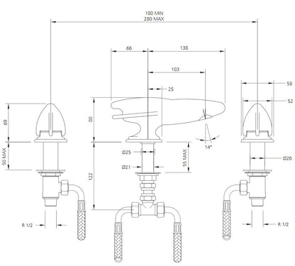 Lefroy Brooks Belle Aire Deck Mounted 3 Hole Basin Mixer (choose finish)