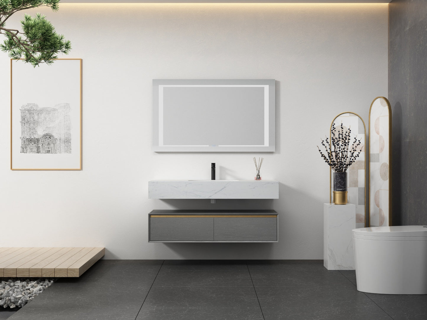 LUXE81 Rhine Grey Unit With 3TH Marble Stone Top