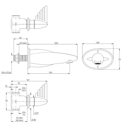 Lefroy Brooks Belle Aire Wall Mounted 3 Hole Lever Bath Filler (choose finish)