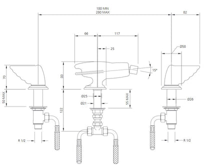 Lefroy Brooks Belle Aire Lever Deck Mounted 3 Hole Bidet Mixer (choose finish)