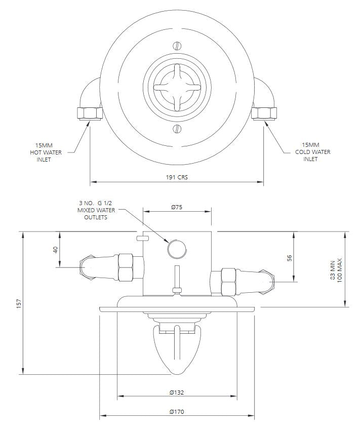 Belle Aire Concealed Thermostatic Shower Mixer Valve - Chrome