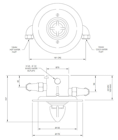 Belle Aire Concealed Thermostatic Shower Mixer Valve - Chrome