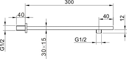 300mm Square Chrome Shower Wall Arm