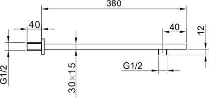 380mm Square Chrome Shower Wall Arm