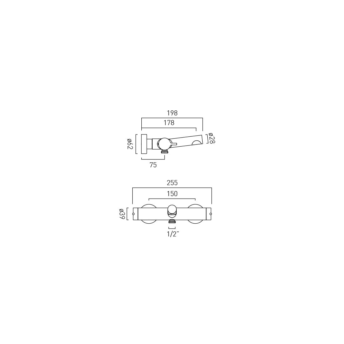 Vado Safari Lever Wall Mounted Exposed Thermostatic Bath Shower Mixer with Easyfit Brackets