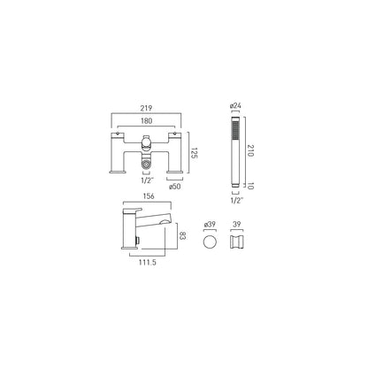Vado Safari Lever Deck Mounted Bath Shower Mixer with Wall Mounted Shower Handset