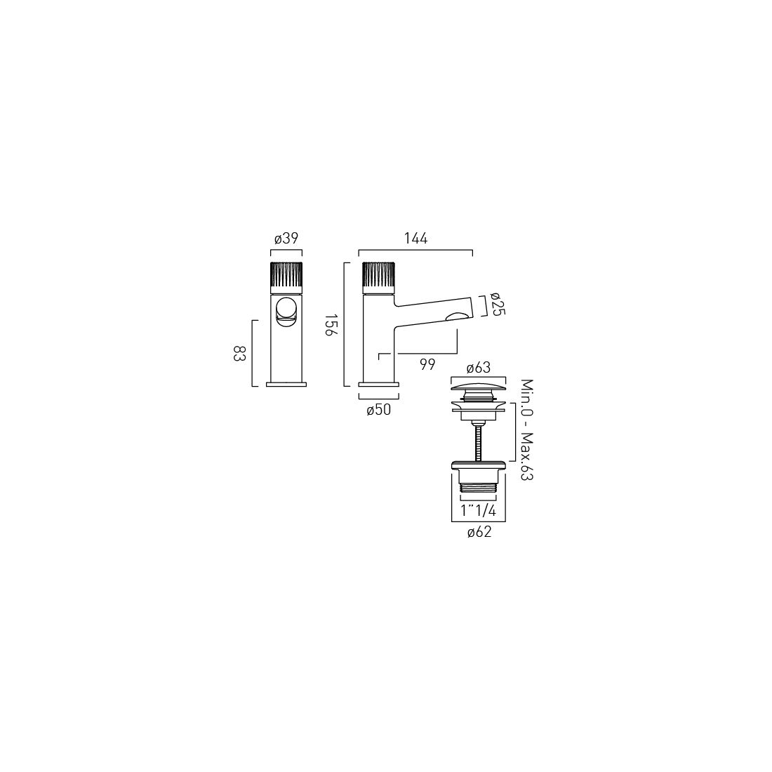 Vado Safari Leverless Cold Start Mini Mono Basin Mixer with Universal Basin Waste