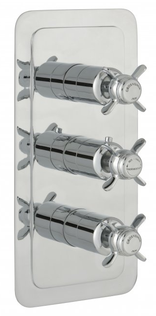 Just Taps Grosvenor Pinch Thermostatic Concealed 3 Outlet Shower Valve, Vertical - Nickel
