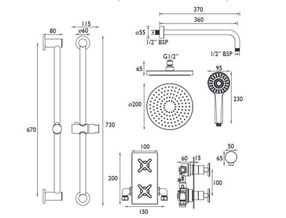 Salcombe Concealed Valve, Fixed Head & Shower Kit Chrome