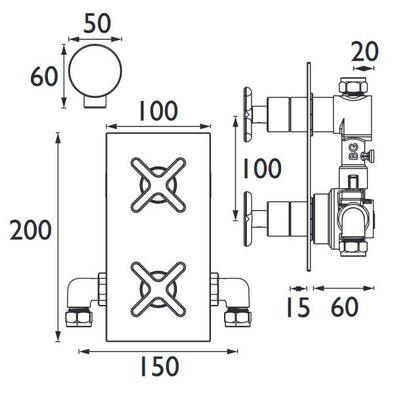 Salcombe 1 Outlet 2 Handle Concealed Brass shower valve