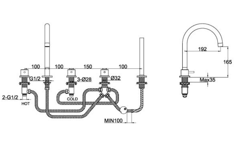 Just Taps Inox 5 Hole Bath Shower Mixer With Extractable PULL OUT Hand Shower And Diverter