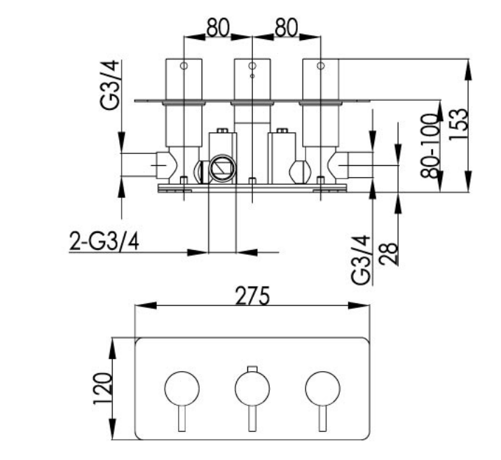 Just Taps Inox Thermostatic Concealed 3 Outlet Shower Valve, Horizontal