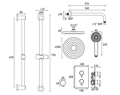 Dartmouth Concealed Valve Fixed Head + Shower Kit Chrome