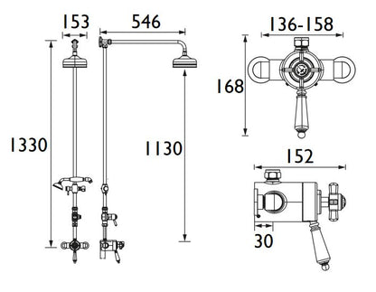 Dawlish Exposed Valve, Rigid Riser & Shower Kit Chrome