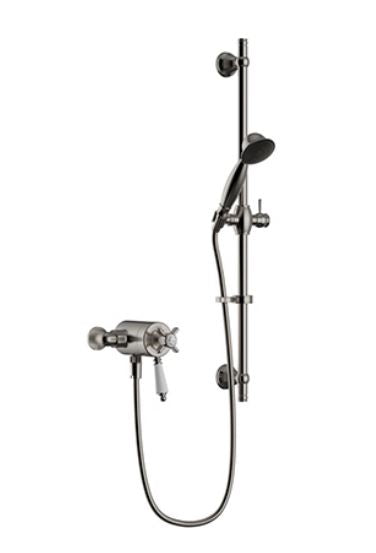 Dawlish Exposed Shower Valve & Riser Kit Brushed Nickel