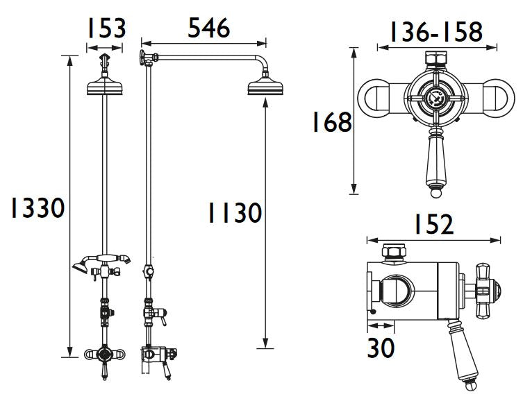 Dawlish Exposed Valve, Fixed Head & Adjustable Kit