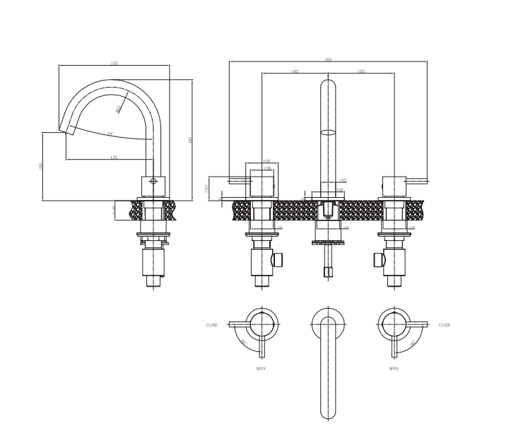 Crosswater MPRO 3 Tap Hole Deck Mounted Basin Mixer Brionze