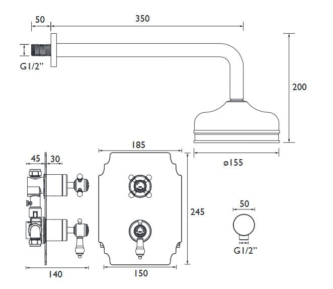 Glastonbury Shower Valve & Fixed Head Chrome