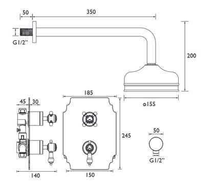 Glastonbury Shower Valve & Fixed Head Chrome