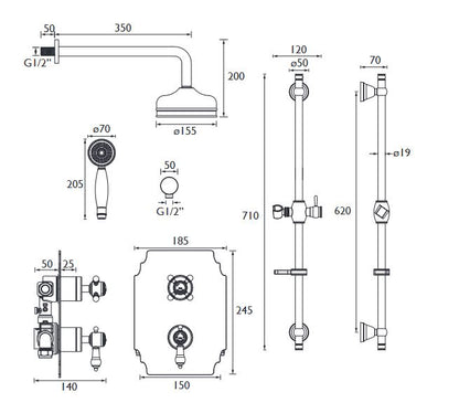 Glastonbury Recessed Shower Valve w/ Fixed Head & Riser Kit