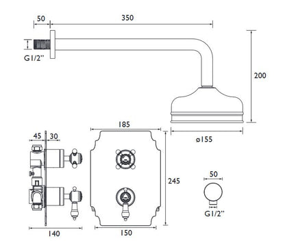 Glastonbury Shower Valve & Fixed Head Brushed Nickel