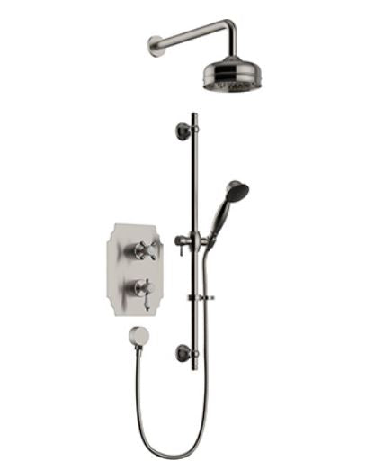 Glastonbury Shower Valve with Diverter + Fixed Head & Adjustable Kit Brushed Nickel