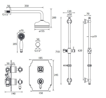Glastonbury Shower Valve with Diverter + Fixed Head & Adjustable Kit Brushed Nickel