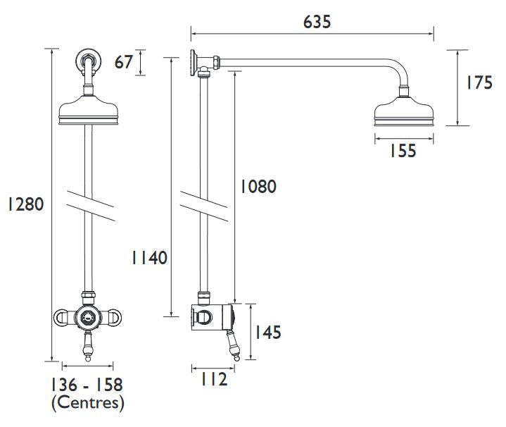 Glastonbury Blue Handle Shower & Rigid Riser Kit