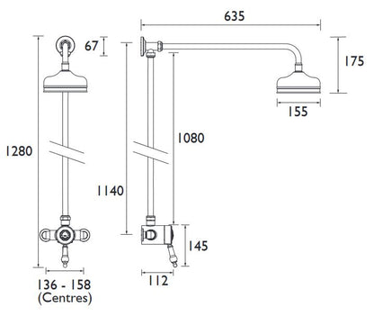 Glastonbury Blue Handle Shower & Rigid Riser Kit