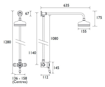Gbury Exposed Shower Valve & Riser Kit Brushed Nickel