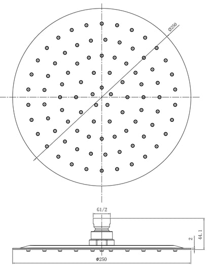 250mm Round Ultra Flat Chrome Shower Head