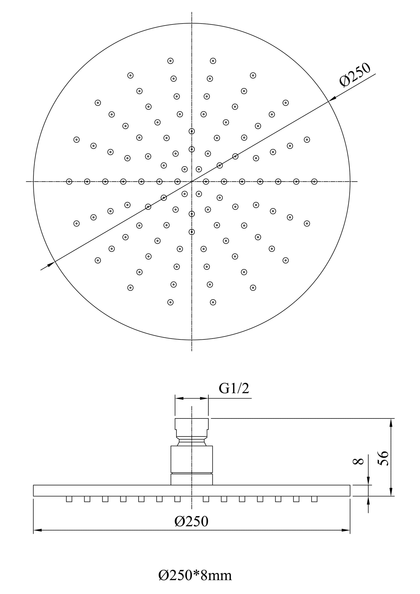 250mm Chrome Round Shower Head