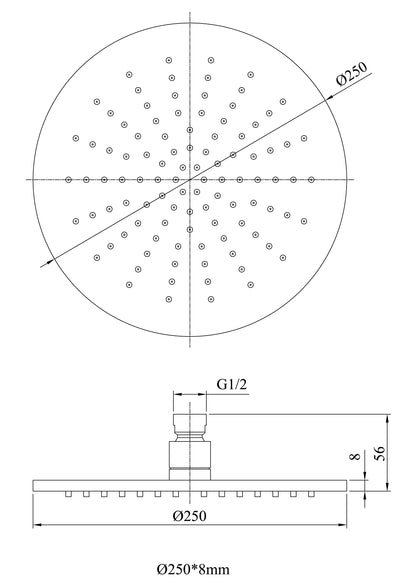 250mm Chrome Round Shower Head