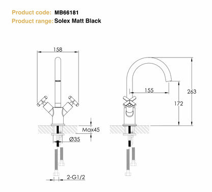 Just Taps Plus Solex Crosshead Monobloc Basin Mixer Matt Black