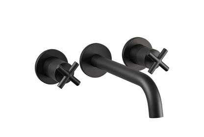 Just Taps Plus Solex Crosshead 3 Hole Wall Mounted Basin Mixer Matt Black