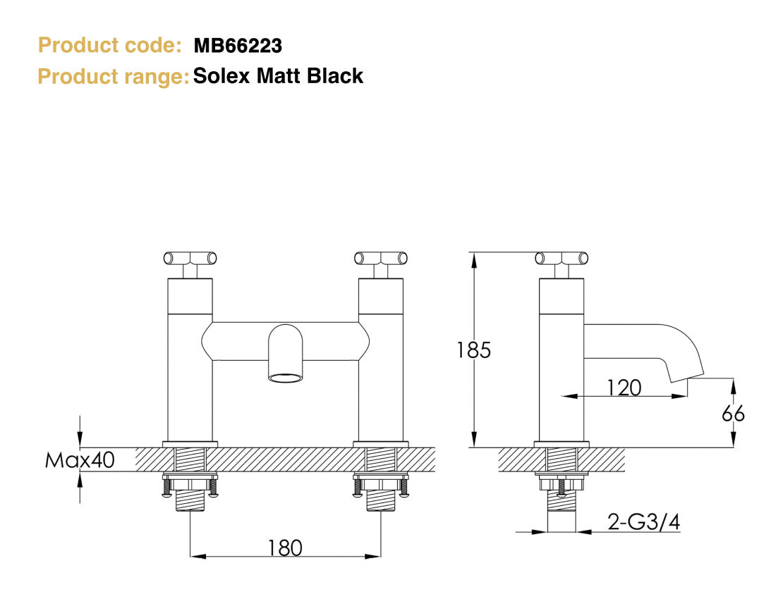 Just Taps Plus Solex Crosshead Bath Filler Matt Black