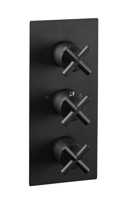 Just Taps Plus Solex Crosshead Recessed Vertical Thermostatic Shower Valve (3 Outlet) Matt Black