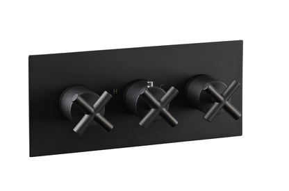 Just Taps Plus Solex Crosshead Recessed Horizontal Thermostatic Shower Valve (3 Outlet) Matt Black