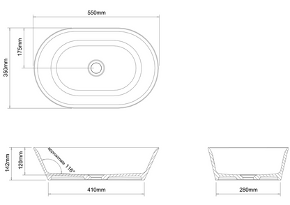 Clearwater Sontuso 550 x 350 ClearStone Sit On Basin