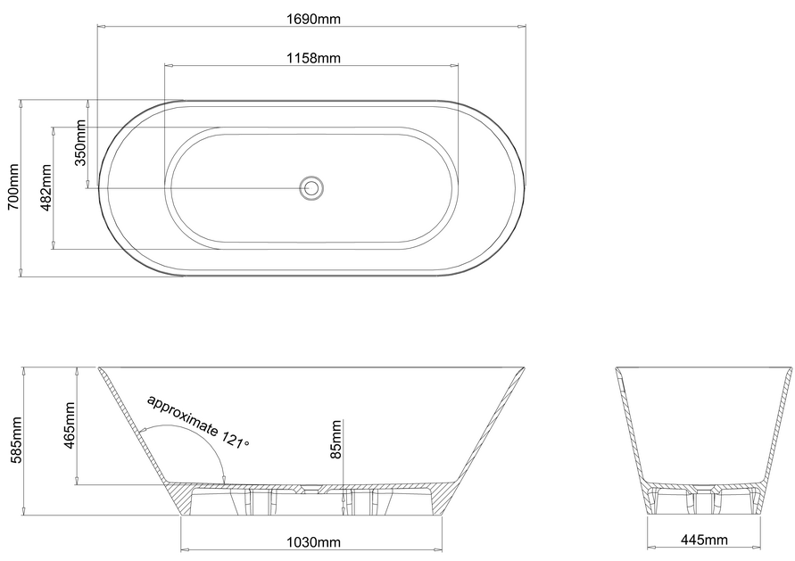 Clearwater Sontuoso 1690x700mm ClearStone Double Ended Bath