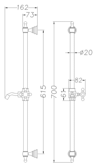 BDC Traditional Chrome Slide Bar Hose & Handset