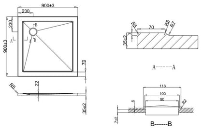 Crosswater Square 35mm Acrylic Shower Trays 900 x 900mm